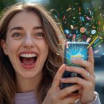 A marketer holds a glowing game controller surrounded by floating marketing icons, symbolizing how gamified strategies engage and retain customers.