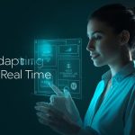 A glowing digital ad morphing seamlessly across multiple smart device screens, symbolizing responsive advertising in modern marketing.