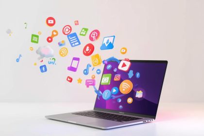 A marketer holds a glowing digital pen emitting icons of SEO, video, and social content, symbolizing how rich content empowers digital marketing success.