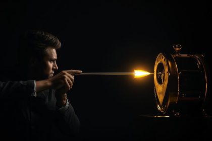 A glowing map pin aligned with a clock surrounded by engagement icons, symbolizing how perfect timing and location drive marketing success.