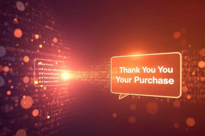 A marketer and customer support agent collaborating through glowing digital dashboards, symbolizing how unified marketing and service drive sales and loyalty.