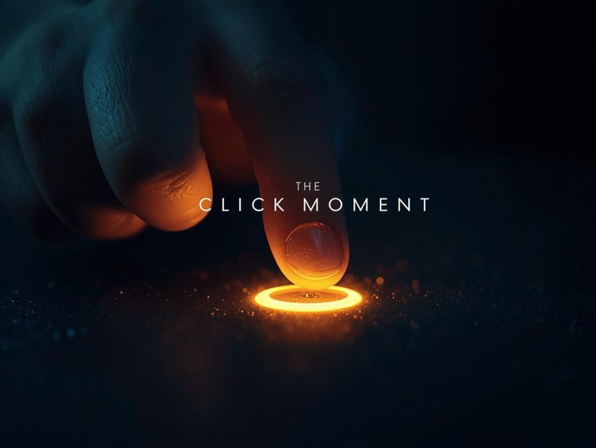 A close-up of a finger hovering over a glowing ad button, symbolizing the tension and excitement behind effective ad engagement.