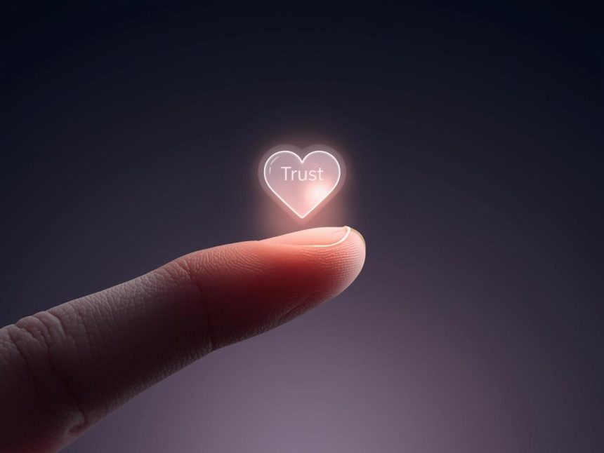 A marketer choosing a glowing “Trust” button over “Click,” symbolizing the rise of trust-first marketing strategies.