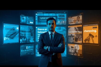 A marketer managing consistent brand messages across digital platforms, symbolizing unified communication that builds customer trust and conversions.