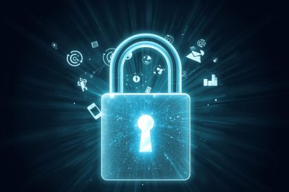 A marketer holds a glowing digital key unlocking a holographic dashboard of marketing tools, symbolizing the power of using the right digital solutions for success.