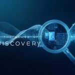 A marketer speaking into a glowing microphone that projects holographic search results, symbolizing the rise of voice-driven discovery in digital marketing.