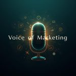 A glowing microphone surrounded by heart, message, and play icons, symbolizing the rise of short audio in digital marketing.