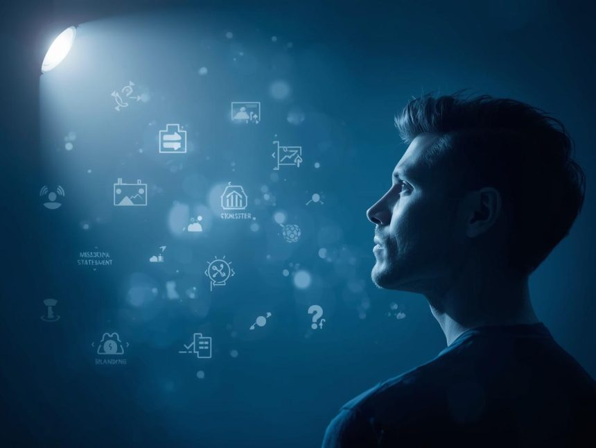 A marketer stands at a crossroads between “Purpose” and “Profit,” with the “Purpose” path glowing brightly, symbolizing how meaning-driven marketing builds lasting brands.