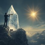 A marketer looks through a glowing magnifying glass at a single golden customer icon in a dense digital jungle, symbolizing the focus and precision of niche marketing.