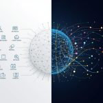 A human and AI robot typing together on a glowing laptop surrounded by holographic search analytics, representing the rise of AI-powered SEO in 2025.