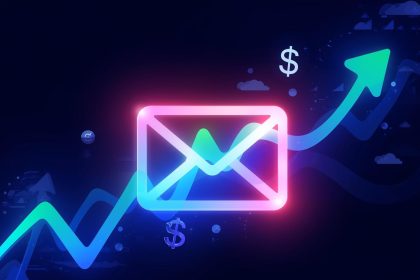 A marketer analyzing CRM-driven email performance metrics showing conversions and revenue growth, symbolizing data-powered marketing success.