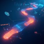 A marketer analyzing a digital map of customer interactions across multiple channels, symbolizing customer journey analytics and smarter decision-making.