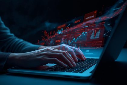 A marketer analyzing a real-time marketing dashboard displaying live campaign data and performance metrics, symbolizing fast, data-driven decision-making.