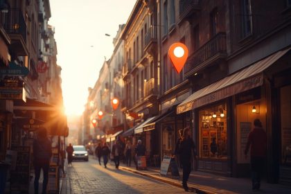 A local business using digital location-based marketing to attract nearby customers, symbolizing hyperlocal strategy success in 2025.