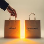 A group of Gen Z consumers engaging with ethical brands and activism-driven marketing on their smartphones, symbolizing conscious consumerism.