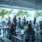 A marketing leader illuminated by glowing icons representing purpose, sustainability, and trust, symbolizing the rise of purpose-driven marketing.