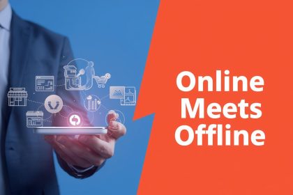 Marketer using a smartphone to connect digital and physical customer experiences, illustrating mobile’s central role in an omnichannel strategy.