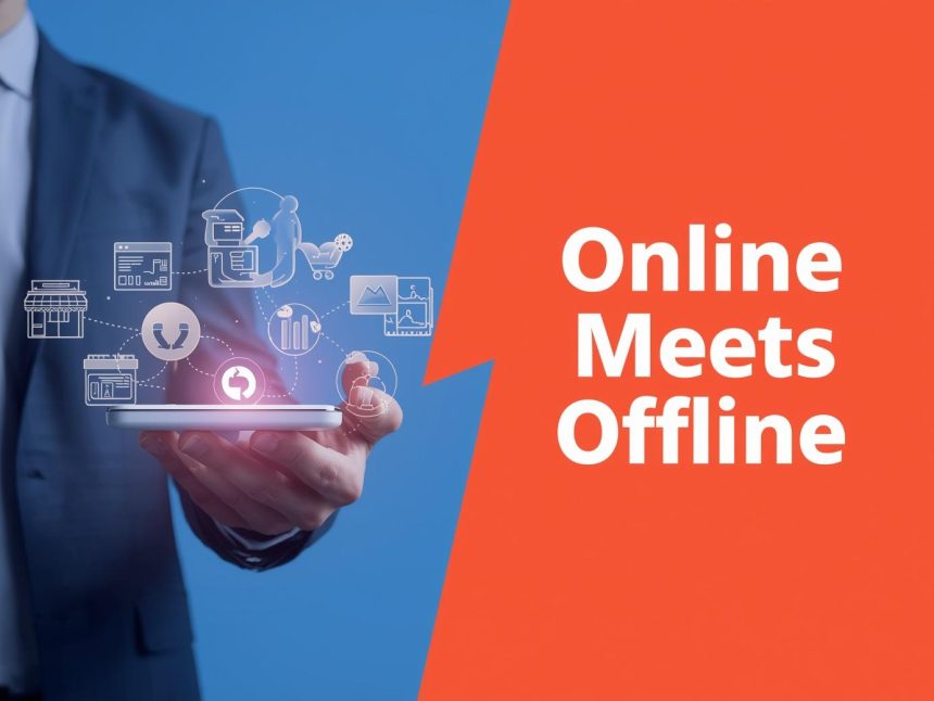 Marketer using a smartphone to connect digital and physical customer experiences, illustrating mobile’s central role in an omnichannel strategy.