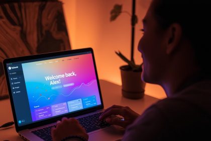A user interacting with an adaptive digital interface that personalizes content and layout in real time, symbolizing the power of user-centered design.