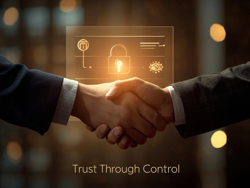 User managing their digital privacy and data preferences through a transparent interface, symbolizing empowerment and ethical data-driven marketing.