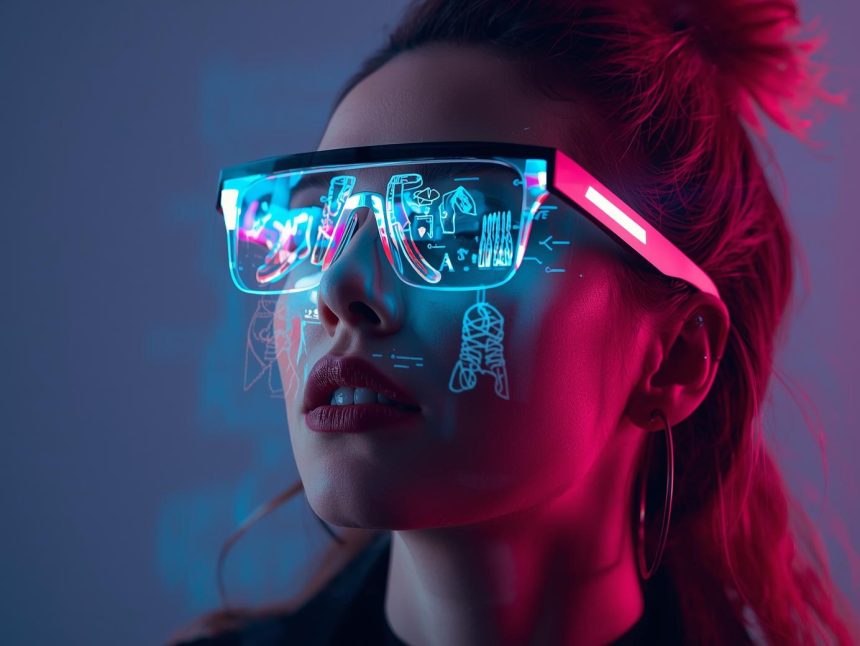 A shopper using augmented reality to virtually try on products before purchase, symbolizing how AR and VR are transforming digital commerce experiences.