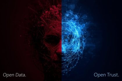 Marketer using transparent and ethical data practices to protect user privacy, symbolized by a glowing digital shield of trust and transparency.