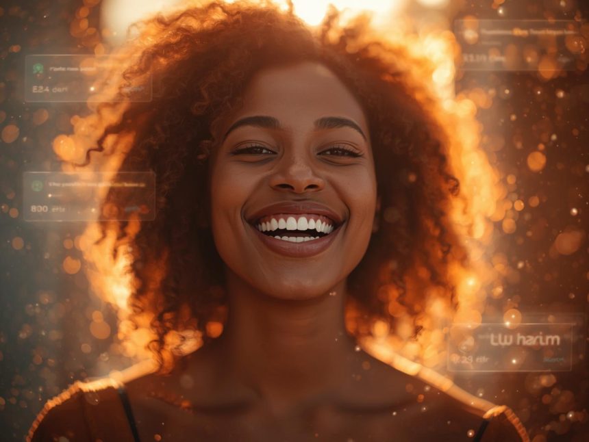 A customer surrounded by personalized digital messages and product recommendations, symbolizing the power of tailored marketing in driving engagement and loyalty.