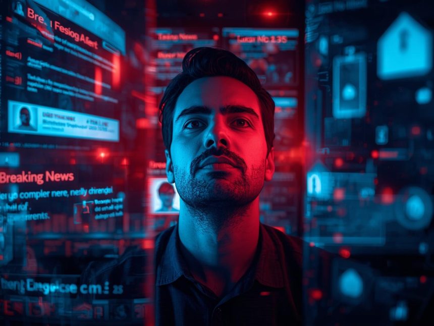 A social media manager monitoring live crisis alerts and sentiment dashboards, symbolizing real-time brand reputation management.