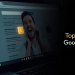 Digital marketer pointing at a glowing featured snippet result above Google listings, symbolizing optimization for zero-click search visibility and position-zero dominance.