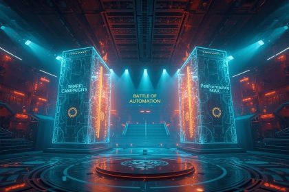 Marketer comparing Smart Campaigns and Performance Max dashboards to decide the best Google Ads automation strategy for higher ROI.