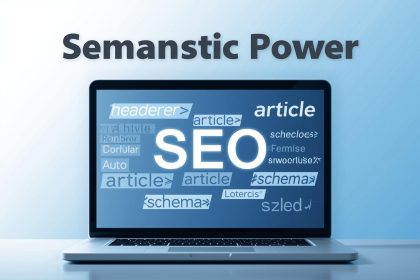 Developer examining glowing HTML and structured data transforming into search snippets, symbolizing how semantic code enhances on-page SEO performance.