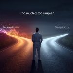 UX designer adjusting personalization and simplicity settings on a futuristic interface to achieve an optimal user experience balance.