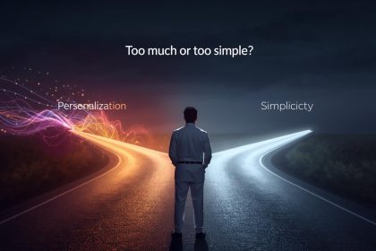 UX designer adjusting personalization and simplicity settings on a futuristic interface to achieve an optimal user experience balance.