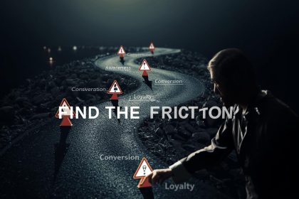 UX designer analyzing a user journey map with key touchpoints and pain points highlighted to optimize the overall customer experience.