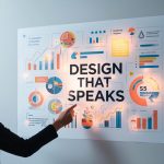 Image showing raw data transforming into a clean, colorful infographic design, symbolizing how good design principles and tools turn information into powerful visual communication.