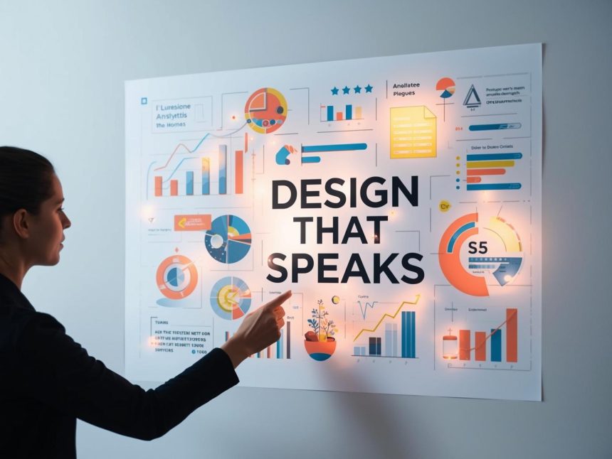 Image showing raw data transforming into a clean, colorful infographic design, symbolizing how good design principles and tools turn information into powerful visual communication.