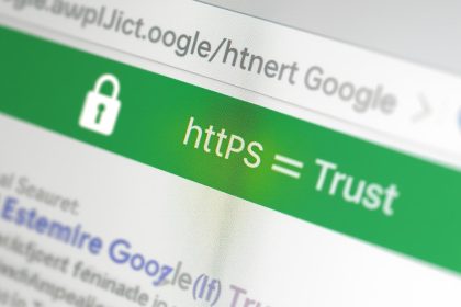 Close-up of a glowing padlock symbol on a web browser address bar, representing the importance of HTTPS, mobile usability, and accessibility for SEO in 2025.