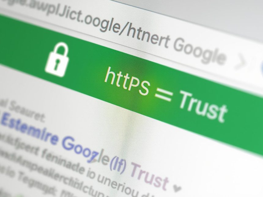 Close-up of a glowing padlock symbol on a web browser address bar, representing the importance of HTTPS, mobile usability, and accessibility for SEO in 2025.