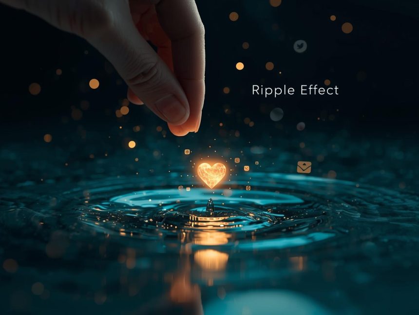 Digital marketer standing between a glowing heart icon and a rising search ranking chart, symbolizing the debate over whether social signals impact SEO.