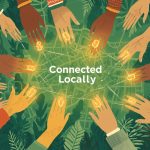 Digital marketer analyzing a glowing map connected by link chains, representing local link-building strategies that strengthen community SEO relevance.