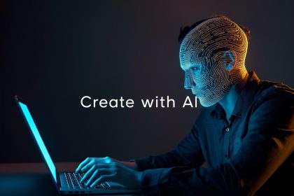 A glowing split brain — half human, half AI circuit — symbolizing the power and ethical balance of AI-driven content creation.