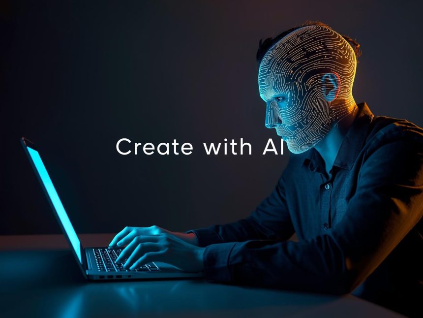 A glowing split brain — half human, half AI circuit — symbolizing the power and ethical balance of AI-driven content creation.