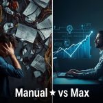 Digital marketer celebrating record-breaking ROI from Google Performance Max campaign with AI-driven analytics dashboard.