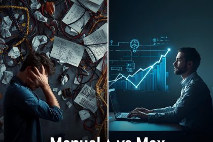 Digital marketer celebrating record-breaking ROI from Google Performance Max campaign with AI-driven analytics dashboard.