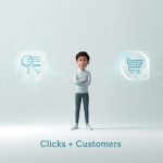 Marketer analyzing SEO content performance on a glowing chart showing how optimized writing drives traffic and conversions.