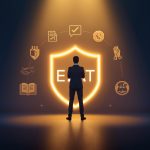 A glowing Google search results page highlighting E-E-A-T factors like expertise and trust, symbolizing how content quality drives authority and rankings.