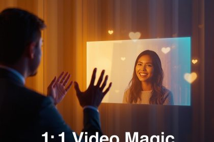 A marketer using AI-powered tools to create personalized videos, symbolizing one-to-one customer experiences at scale in modern marketing.