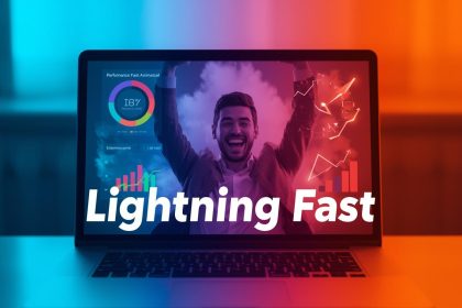 Digital marketer reviewing a glowing performance speed gauge, symbolizing how Core Web Vitals and UX signals impact SEO rankings in 2025.