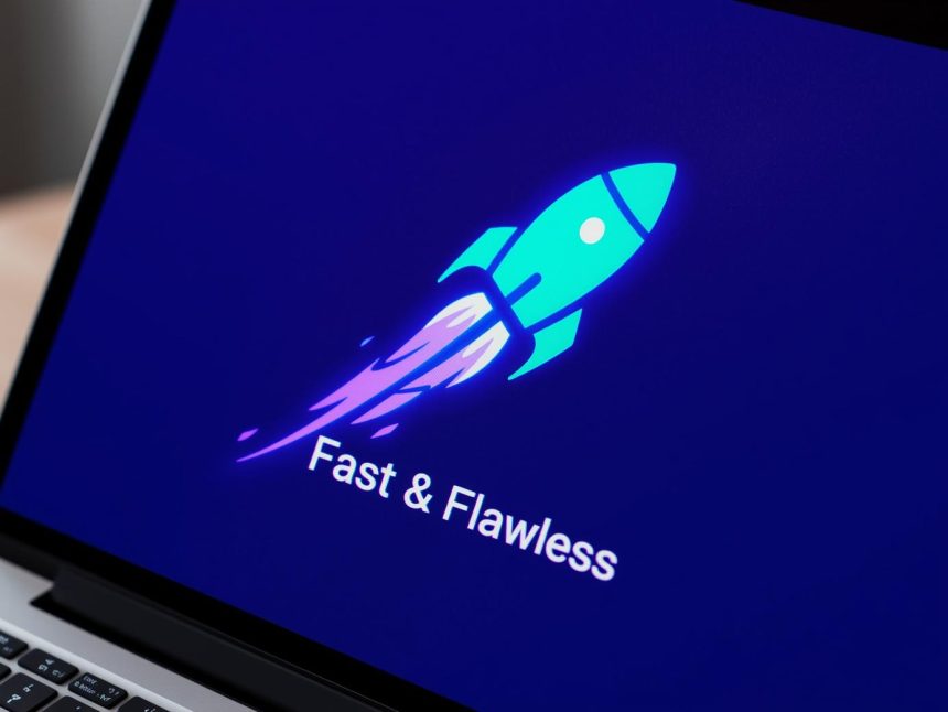 Digital marketer viewing a glowing website performance dashboard with green Core Web Vitals scores, representing optimization for speed, stability, and interactivity in 2025.