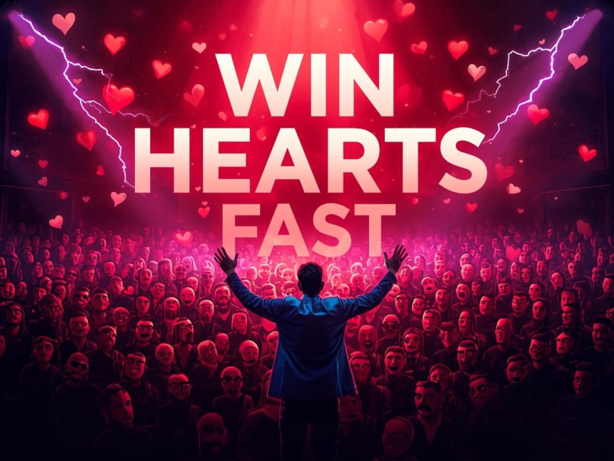 Person staring intensely at camera with a glowing stopwatch overlay showing three seconds, symbolizing quick emotional storytelling in the digital age.